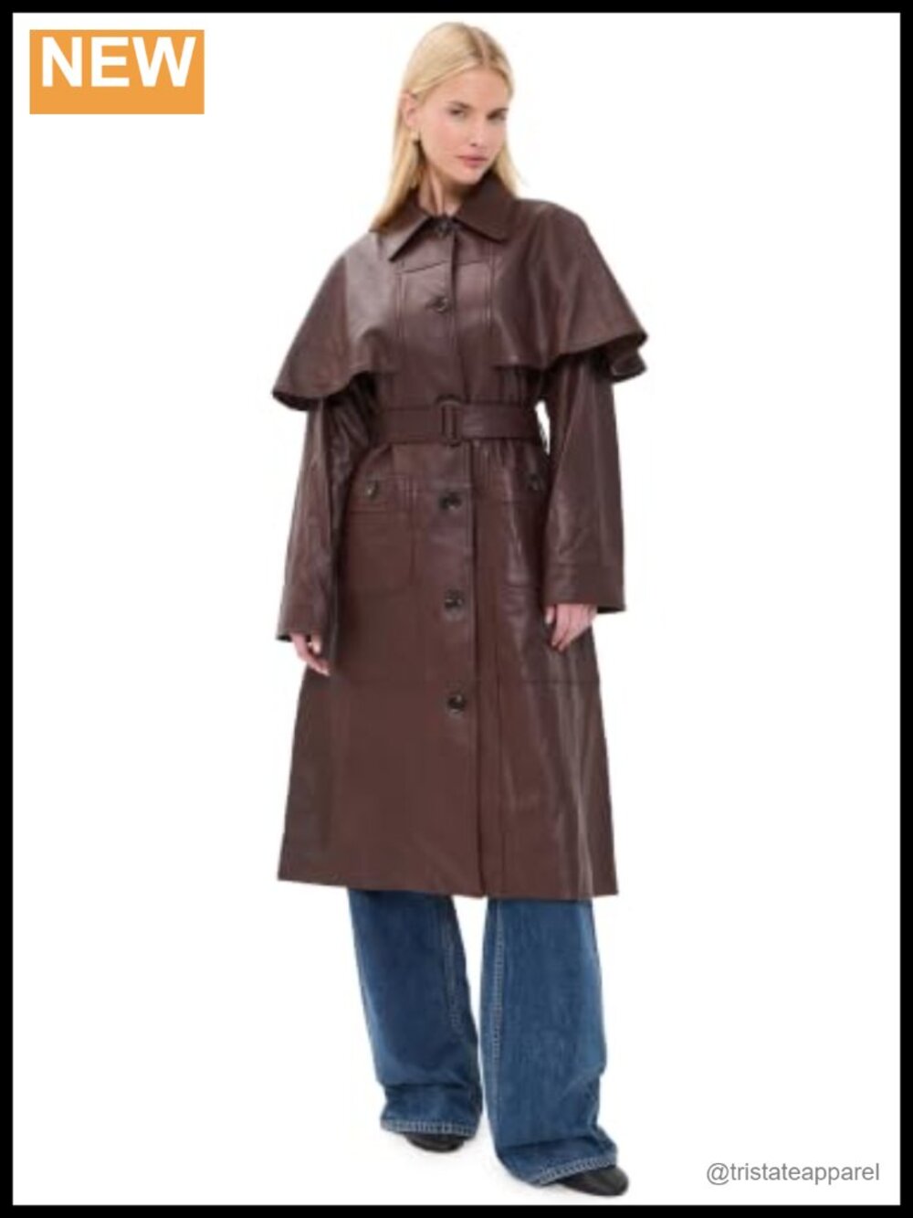 Women's Sheepskin Leather Trench Coat with Capelet